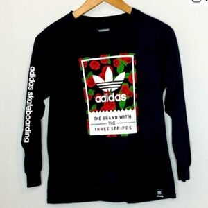 Adidas  Black Long Sleeve Tee with Floral Graphic